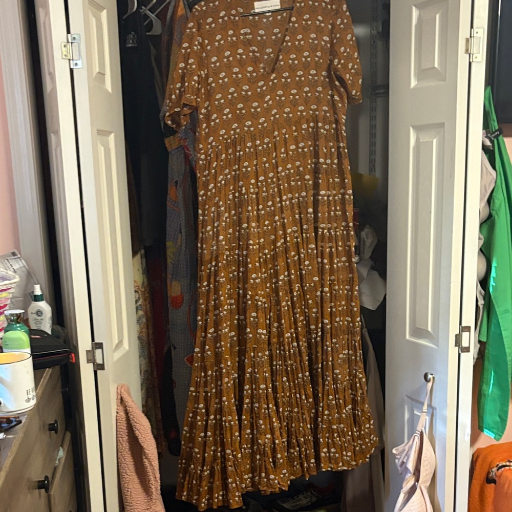 Daughters of India Floral Tan Maxi Dress